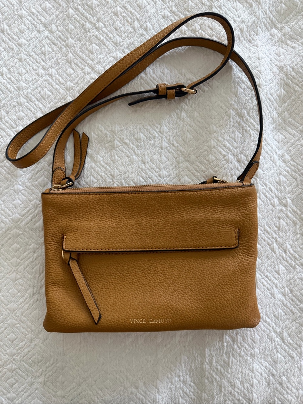 Vince Camuto Tan Gold Crossbody Bag with Minimalist Design